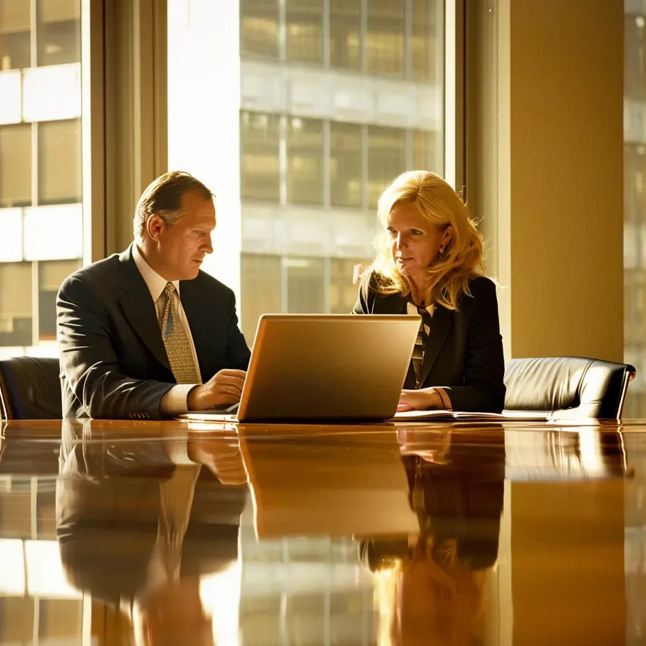 2 people sitting at conference table
